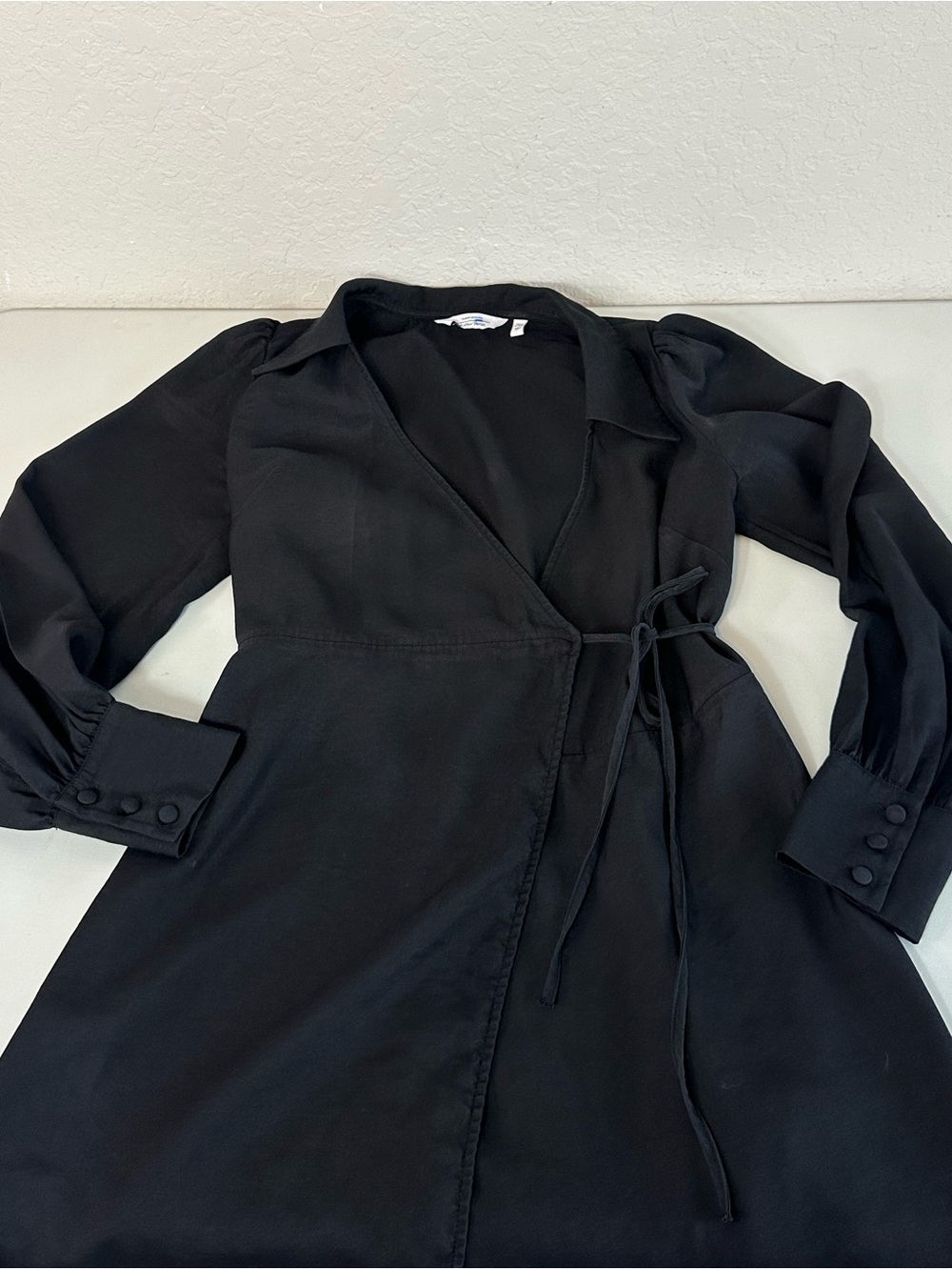 & Other Stories Paris Atelier Black Puff Sleeve Side Tie Wrap Dress Size 34 - Picture 10 of 14
